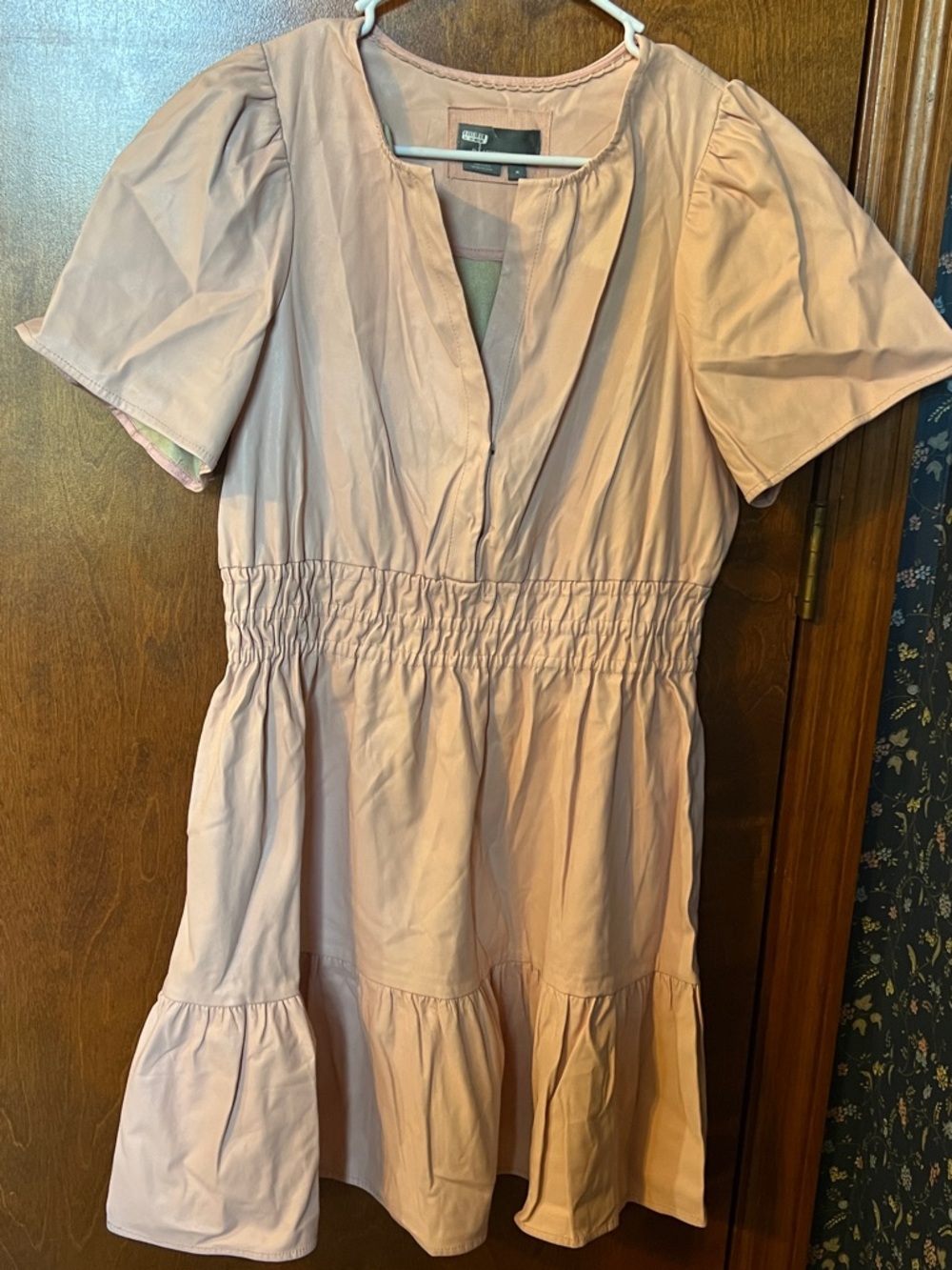 Anthropologie Blush Pink Tiered Smocked-Waist Mini Dress